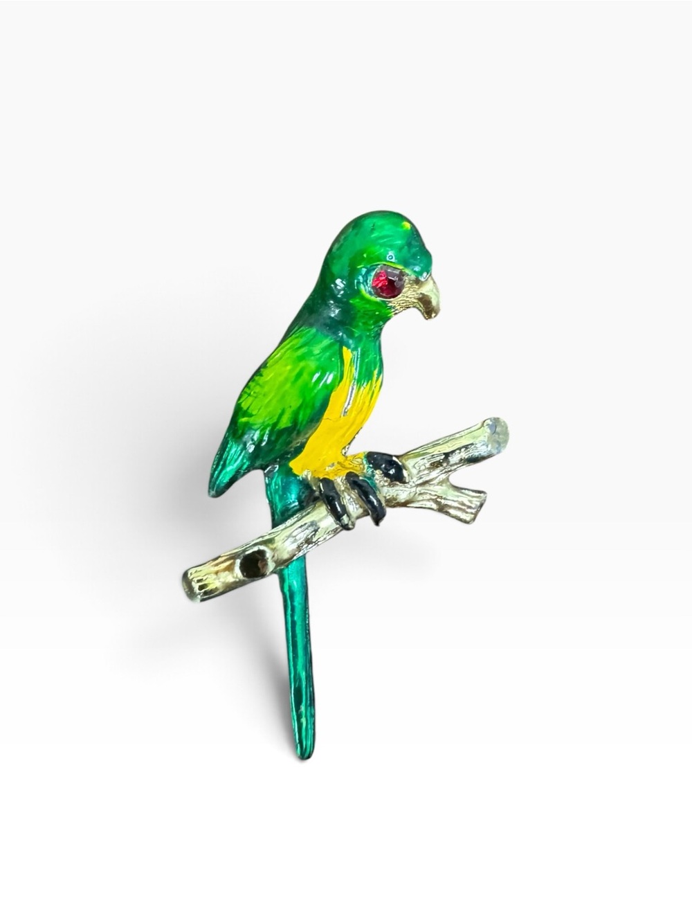 Vintage Green and Yellow Parrot Brooch Pin
